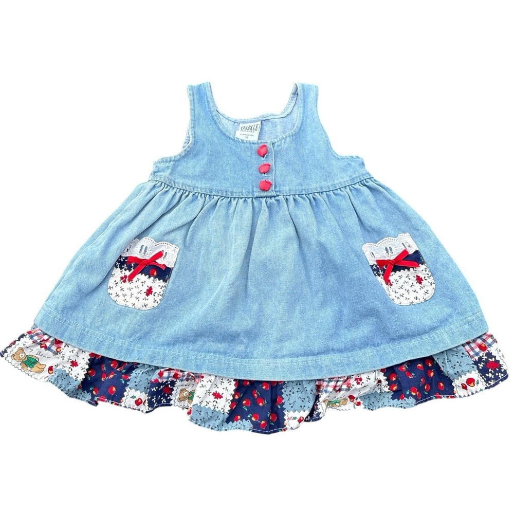 Sparkle Vintage Girls Denim Dress Quilt Pattern Southern USA Size 3T Apple